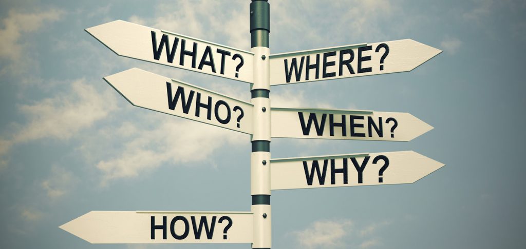 Where,who,when,how,why,what,questions and researching concept.