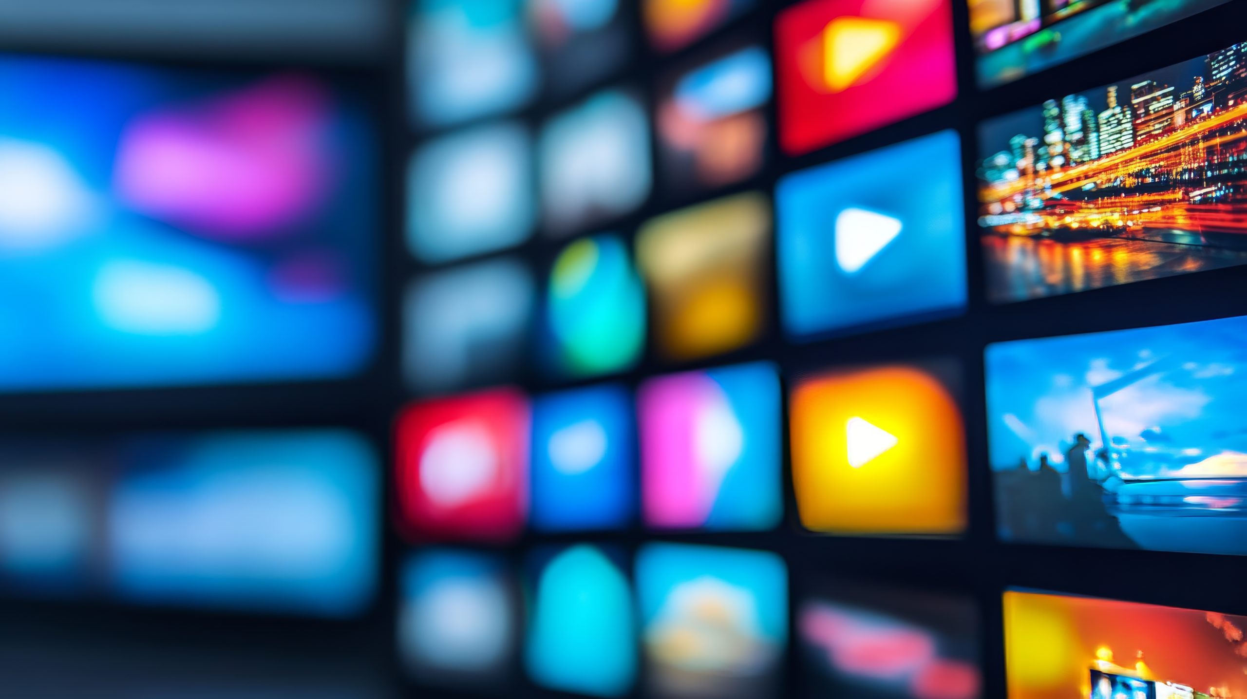 Abstract Multimedia Background With Various Channel Images, Video Streaming Media TV Technology